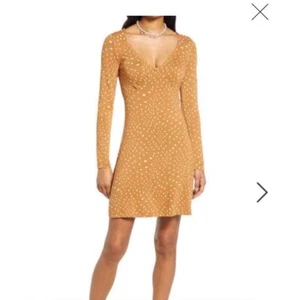 BP Nordstrom Dress Polka Dot Long sleeve V-neck Stretch Empire Waist tan SMALL, - Picture 1 of 8