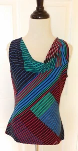 CALVIN KLEIN Multi-Color Stripe Sleeveless Cowl Neck Stretch Tank Top (S) NWOT - Picture 1 of 7