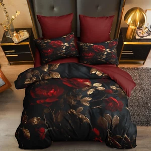 Romantic Roses Comforter Set King Size 3Pcs Black Red Botanical Floral Bedding f - Picture 1 of 12