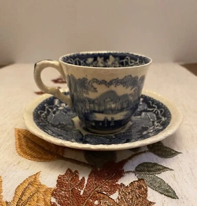 Taza y platillo antiguos Masons Blue Vista Demitasse Ironstone - Imagen 1 de 12