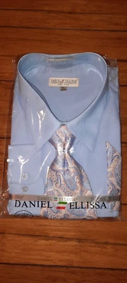 NWT Daniel Ellissa Men's 3 pc Baby Blue Dress Shirt/Tie/Hanky Combo Sz 19.5 - Image 1 of 4