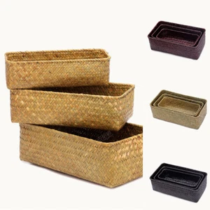 Basket Three-Piece Non-Rattan Wicker multicolored Straw Sundries Basket - Picture 1 of 11