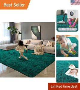 Modern 6x9 Feet Teal Green Carpet - Comfy Fluffy Rug for Living Room & Nursery - Picture 1 of 9