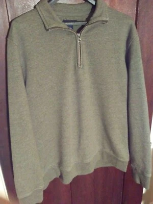 Pullover de algodón Lands End para hombre 1/4 cremallera talla grande 42-44 verde salvia, forrado Foto 1 de 4