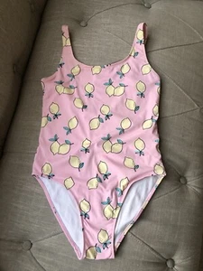 Zara Girl Pink Yellow Lemon Print One Piece Swimsuit Bathing Suit 13-14Y Worn 1X - Picture 1 of 6