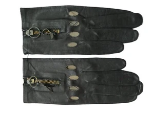 Vintage 1960s black leather driving gloves knuckle holes zip-up MOD/Retro 7 NWOT - Picture 1 of 5