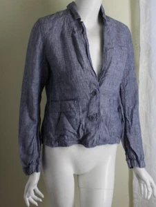 Eileen Fisher Sz S Gray White Pinstripe Linen Charming Blazer Jacket - Picture 1 of 6