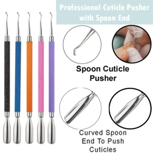 Professional Manicure Pedicure | Cuticle Pusher with Spoon End | 5 Colors | Tool - Picture 1 of 34