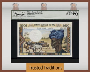 TT PK 14c 1972-84 MALI BANQUE CENTRALE 5000 FRANCS LCG 67 PPQ SUPERB GEM NEW - Picture 1 of 2