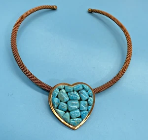 Jay King Turquoise Heart Pendant / Mine Find Copper Pendant Mesh Copper Chocker - Picture 1 of 13