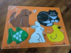 Vintage Judy Wooden Puzzle Pets 040013 5 Pieces - 1975 - Animals - Fast Shipping - Picture 1 of 7