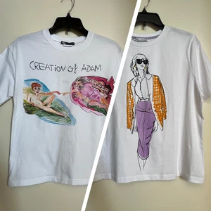 Camiseta Blanca Estampado Zara Gráfico Algodón Talla S Nueva con Etiquetas - Imagen 1 de 12