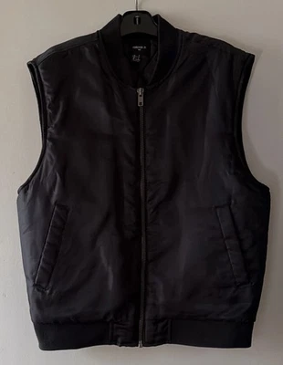 全新 罕见 男式 Forever 21 黑色绗缝背心 尺寸 S — 第 1/4 张图片