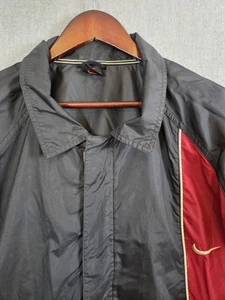 Vintage 90s NIKE Windbreaker Mens XL Black Red Nylon Jacket Swoosh Logo Full Zip - Picture 1 of 11