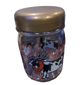 Vintage 1L/34oz Cow Aners Wreath Glass Jar Canister Screw Lid Christmas France - Picture 1 of 4