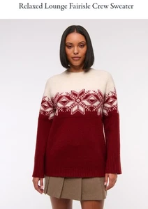 Abercrombie & Fitch Relaxed Lounge Fairisle Crew Sweater Red & Ivory Size Small - Picture 1 of 8