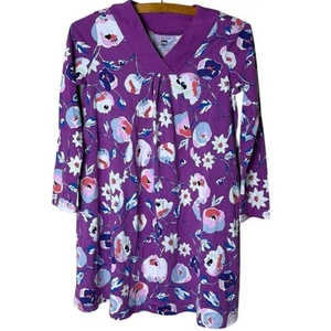 Tea Collection Girls Sz 10 Purple Floral Dress Long Sleeve Cotton V-Neck - Picture 1 of 6