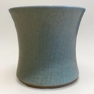 A Chinese Late Qing Dynasty Crackled Glaze Waisted Brush Pot 15cmH * 18cm Dia - Picture 1 of 4