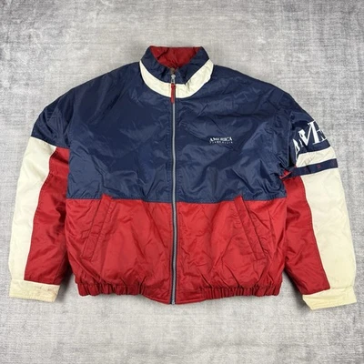 Perry Ellis America Jacket Men XL White Red Blue Colour Block Vtg 90s Puffer Ski - Image 1 of 4