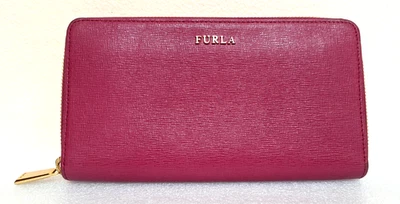 Cartera Furla Cuero Genuino Babylon Continental Cremallera Alrededor Color: Rosa/Púrpura Foto 1 de 4