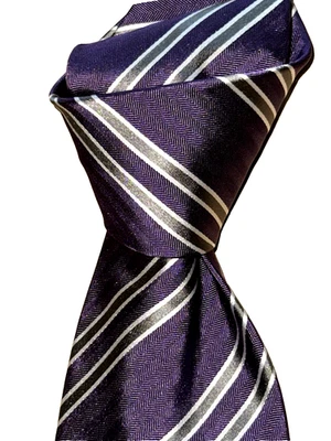 $295 NUEVO CON ETIQUETAS BRIONI Púrpura con Rayas de Satén Gris 3.6” Corbata de Cuello de Seda Espiga ITALIA Foto 1 de 4