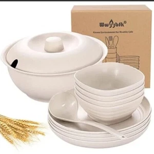 10PCS Wheat Straw Dinnerware Set Unbreakable Cereal Dinner Bowls & Plates - Picture 1 of 6