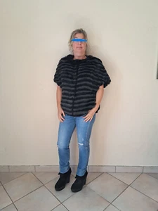 Meteo by Yves Salomon Jacket Reversible 100% Rabbit T.38fr Grey/Black Or Black - Picture 1 of 11
