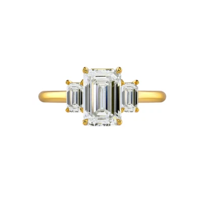4 Ct Emerald Cut Lab Created Diamond IGI Engagement Ring 14k Yellow Gold E F VS - Image 1 of 4