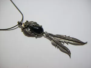 Collana Vintage Navajo KENNETH JONES Ciondolo Onice Argento Sterling - Foto 1 di 14
