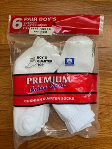 6 PR Boys Quarter Socks Fits Shoe Sz 5-2 Sock Sz 6-8.5 Sports White Footies - Picture 1 of 2