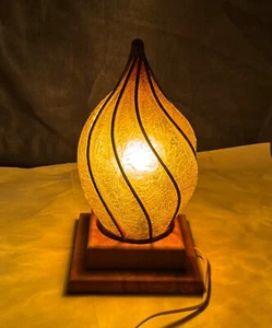 VINTAGE HAND BLOWN CAGED GLASS & WROUGHT IRON Amber Flame LIGHT LAMP GLOBE - Picture 1 of 8