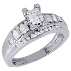 Princess & Round Cut Diamond Wedding Engagement Ring in Sterling Silver 1/2 Ct.