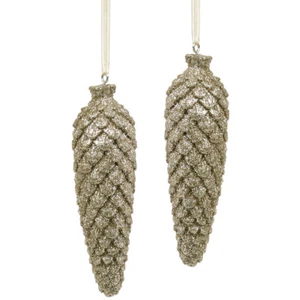 Christbaumschmuck Zapfen Gold Glitter 11cm 4St Set Weihnachtsdeko Tannenzapfen - Bild 1 von 3