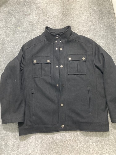 Michael Kors Giacca a scatto con bottoni Pavone Miscela Lana Cappotto da Campo Uomo XL Nero