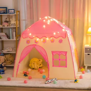 Kid Tent with Lights - Kids Play Tents Tents Pink Girls Toy House Gift - UK - Picture 1 of 16
