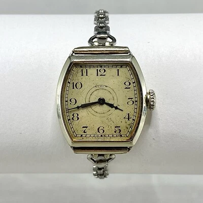 Relógio de pulso vintage prata Elgin movimento mecânico analógico pulseira corrente - Imagem 1 de 4