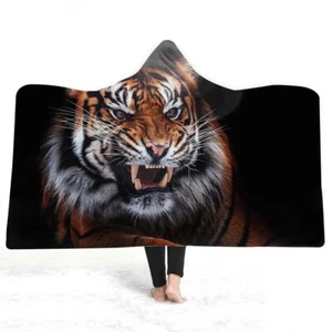Animal Tiger Dog Peacock Adult Kids Hooded Blanket Throw Holiday Birthday Gift - Picture 1 of 16