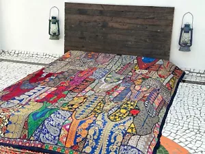 Patchwork Quilt Tagesdecke Decke Vintage Baumwolle bestickt Handarbeit Bohemian - Bild 1 von 6