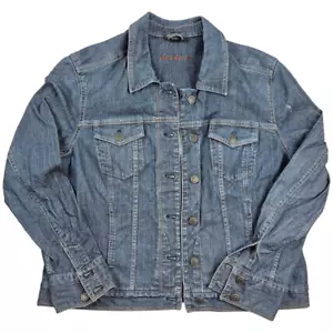 Eddie Bauer Jean Jacket Women XL Blue Stretch Trucker Button Casual Classic - Picture 1 of 10