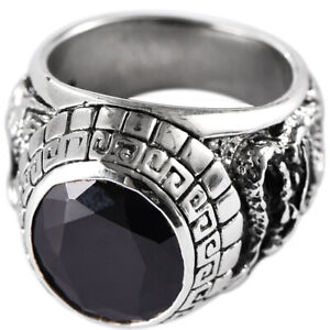 Bague véritable argent sterling 925 obsidienne dragon phénix bijoux taille 8-11