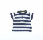Marks and Spencer Boys Blue Striped Cotton Basic T-Shirt Size 3-6 Months Collare