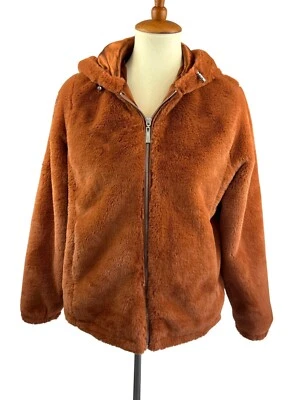 Joujou Faux Fur Hooded Jacket Womens S Rust Brown Zip Closure S - Image 1 of 4
