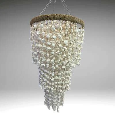 Seashell Lampshade Pendant Natural Shell Chandelier Boho Beach Decor white - Image 1 of 4