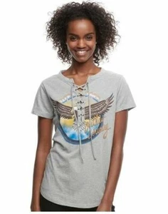 Juniors' "Outlaw Country" Lace-Up Graphic Tee, Size: S, Color: Gray Heather () - Picture 1 of 1