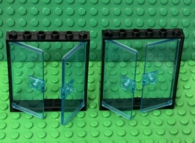 Lego (2) City Black 1x6x6 Window Frame With 1x3x6 Trans-light Blue Door (4) - Image 1 of 2