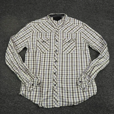 Rogue Shirt Adult XL Beige & Gray Plaid Snap Button Up Long Sleeve Casual Mens - Image 1 of 4