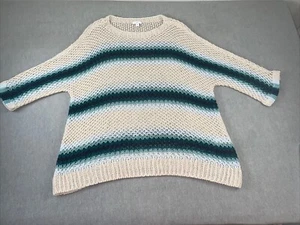 J. Jill Sweater Women’s L Petite Beige Blue Green Open Knit Linen Cotton Blend - Picture 1 of 8