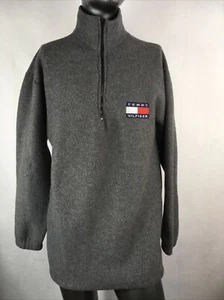 Vtg 90s Tommy Hilfiger 1/4 Zip Classic Fleece Pullover Flag Logo Side Pockets Lg - Picture 1 of 12