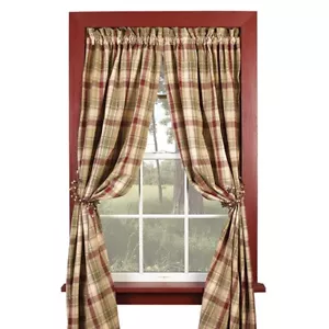 63" Brandywine Check Window Curtain Panels Pair, 72" x 63", Burgundy Sage Tan - Picture 1 of 1