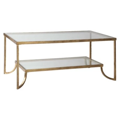 Katina Antique Gold Leaf Coffee Table With Shelf Forged Iron Uttermost 24540 - Image 1 of 4